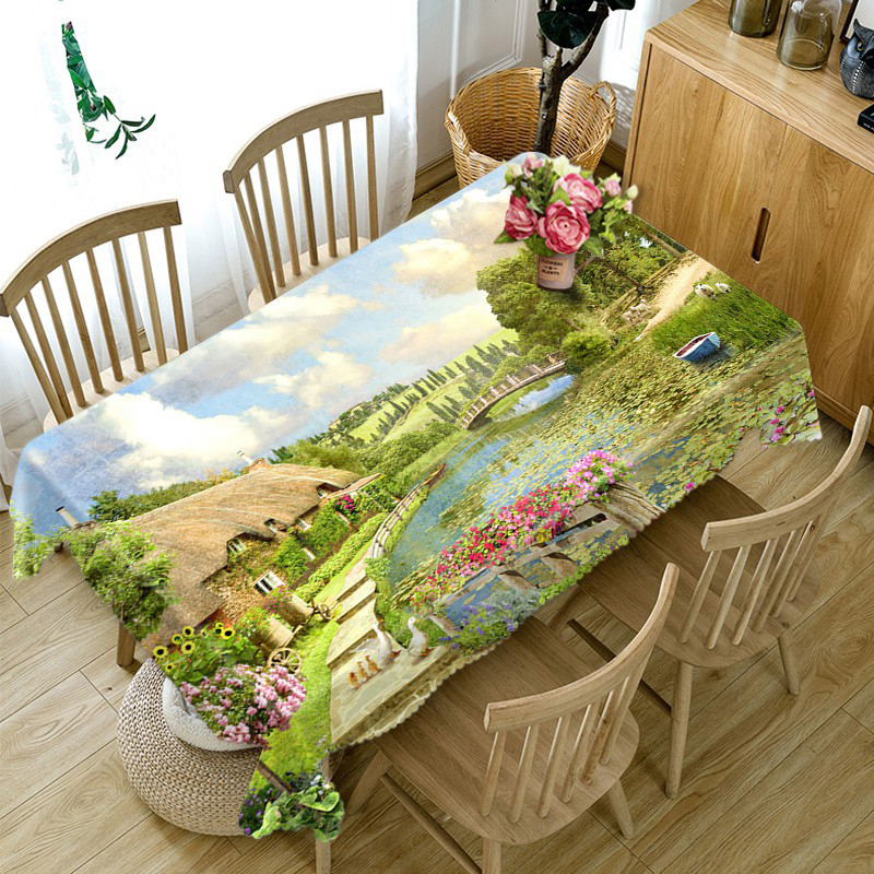 Индивидуализира 3D Tablecloth Отворено Замокот Шема Перат Крпа Згусне Правоаголни и Тркалезни Маса Крпа за Свадба