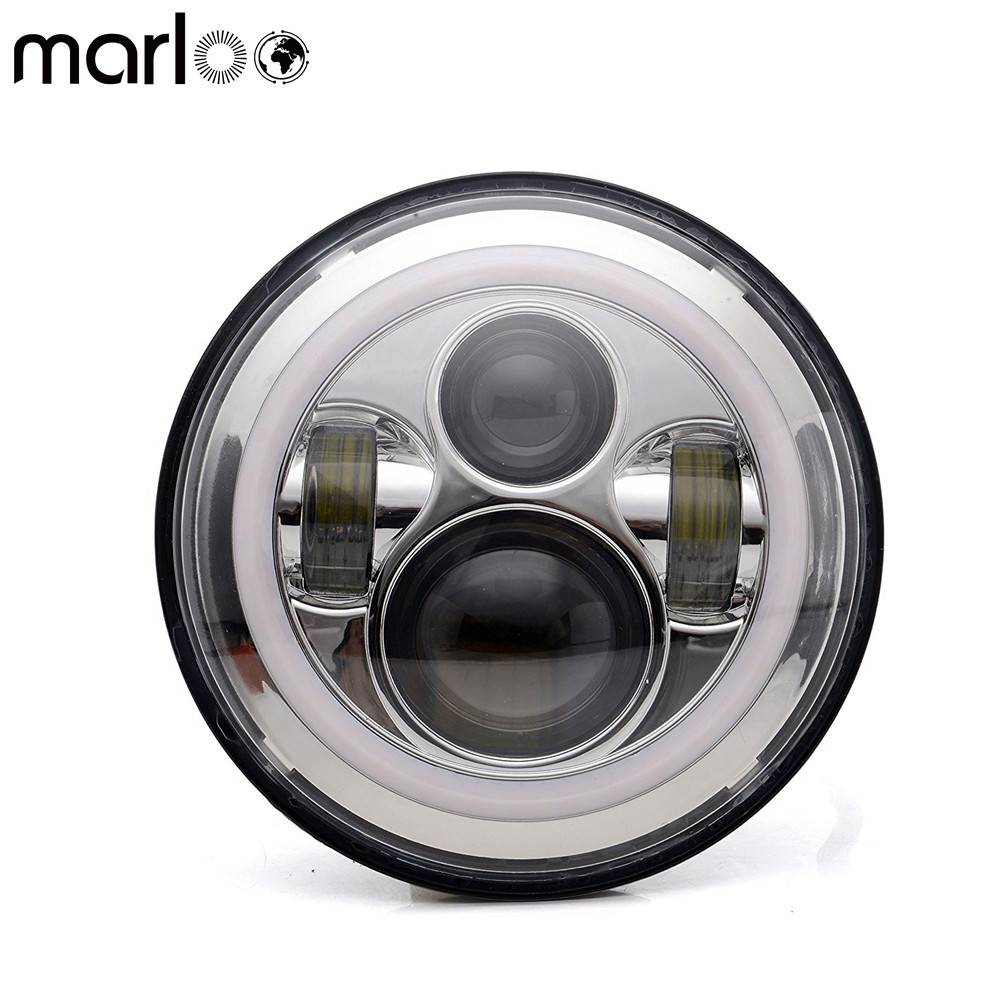 Marloo 7 Инчен LED Харли Светла Со светилки drl Бел Ореол Прстен Ангел Око за Харли Дејвидсон Роуд Кинг Класичен