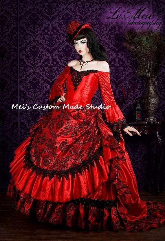 Сопствени Направени Црвено Готски Викторија Steampunk Antoinette Фантазија Маскарада Gown/Свадба Се Облекуваат/Партија Облечи