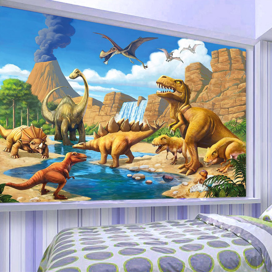 3D Цртан филм Диносаурусите Фото Mural За Дете Соба Дневна Соба Оркестарот Прилагоди на Големината на Не-плетени 3D Испечатени Олеснување Позадина За Ѕид