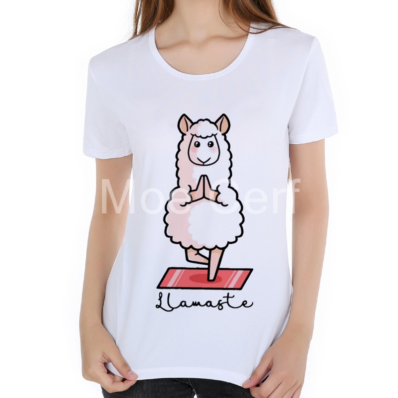 Нови пристигнување Lamaste Лама Print T Кошула Жените Лето Смешно Графички Tees kawaii животни Дами sreetwear т кошула L17-59