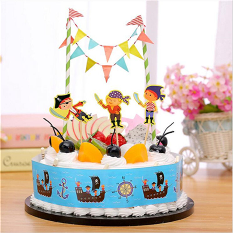 1Set Креативни Пиратски Стил Роденденска Торта Topper Роденден Украси за Деца Среќен Роденден Материјали Бебе