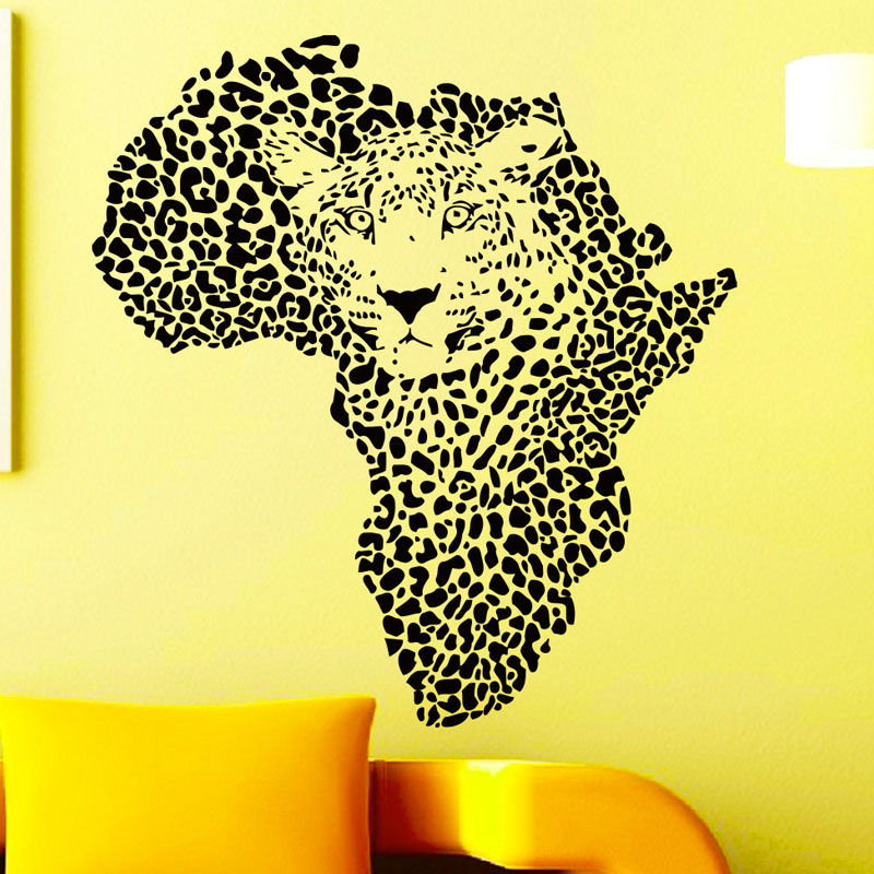 Уметноста Оркестарот Leopards Глава Ѕид Налепници Африкански Мапата Дома Декор Винил Отстранлив Лепило Ѕид Decals Мурали M474
