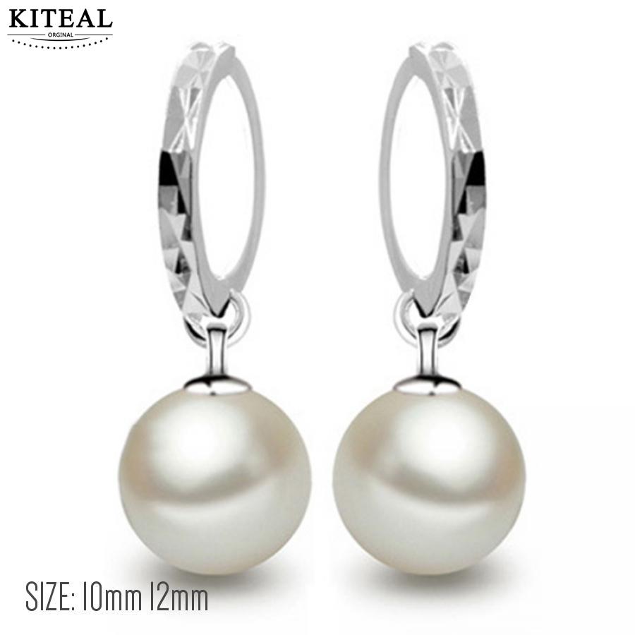 Kiteal нови Сребрена боја Накит Мода Имитација Бисер Earings 10мм 12mm Вода Капка Обетки За Жена Бесплатен превозот