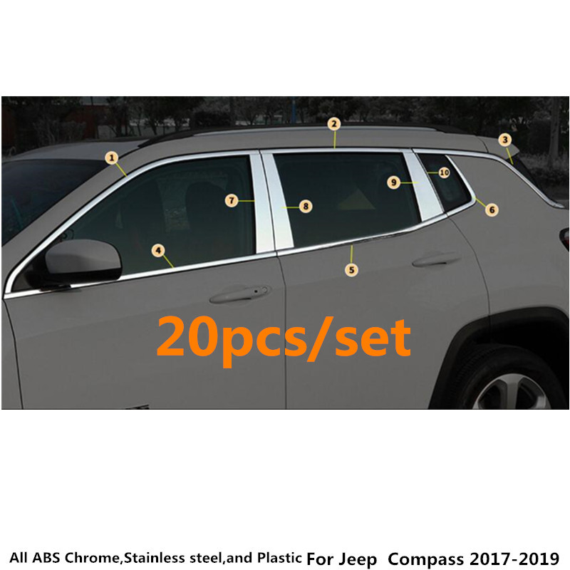 Топла продажба Автомобил стил стап нерѓосувачки челик стакло на прозорец за гарнитури столб средната колона трим хауба За Jeep Compass 2017 2018 2019