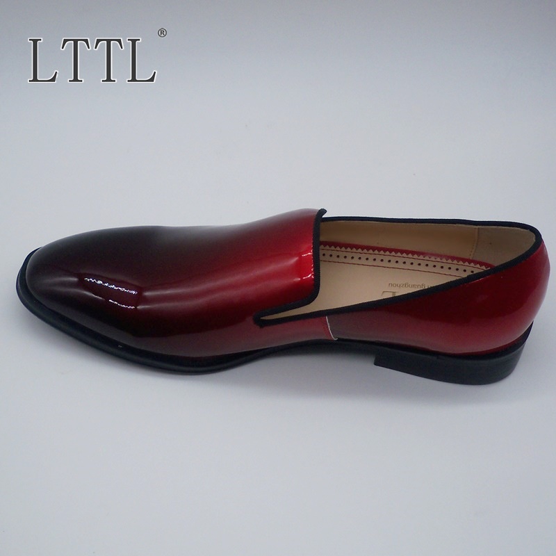 LTTL Топла Продажба Тебе Црвено Патент Кожни Мокасини Модата Партија И Свадба Мажите Чевли се Лизга На Mens Црвена Дното Чевли Плус Големина