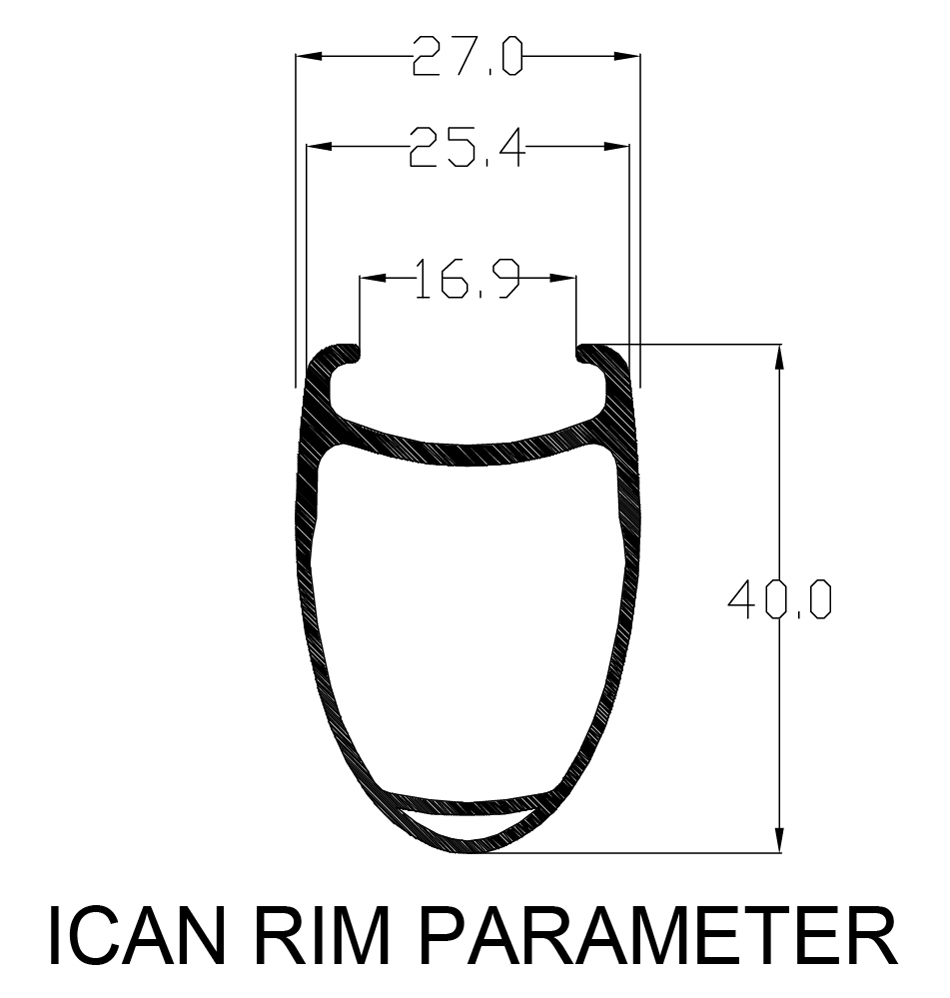 ICAN 40C Јаглерод Rim 3K Ткаат Ширина 27mm За Патот Велосипед 20/24 Дупки