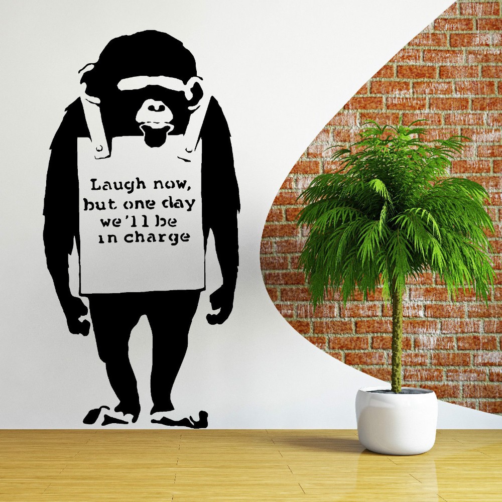 Шимпанзото се смее сега, но еден ден ќе биде задолжен Винил Ѕид Налепница Уметност Налепница orangutan дома Декор Mural Позадина M786