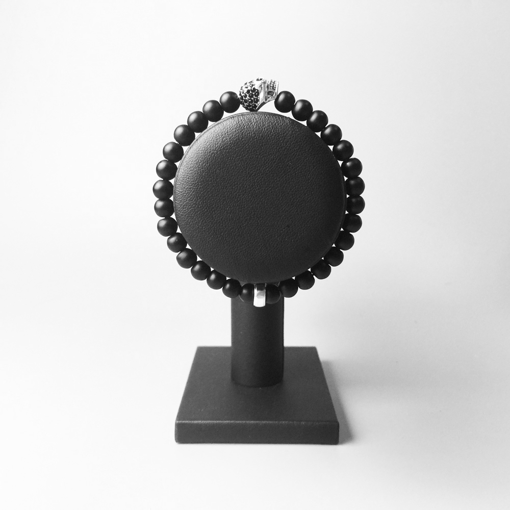 Влакно Нараквици со Черепот 6mm Obsidian Монистра, 2018 Нова Темно Сребрена Мода Накит Панк Подарок за Мажите Момче Жените Девојки