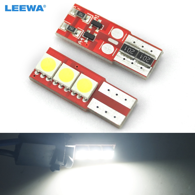 LEEWA 2 парчиња Супер Бела T10/W5W/194/168 5050 3LED ГРЕШКА CANBUS Автомобил LED Светилки Вратата Светлина 12V #CA1644